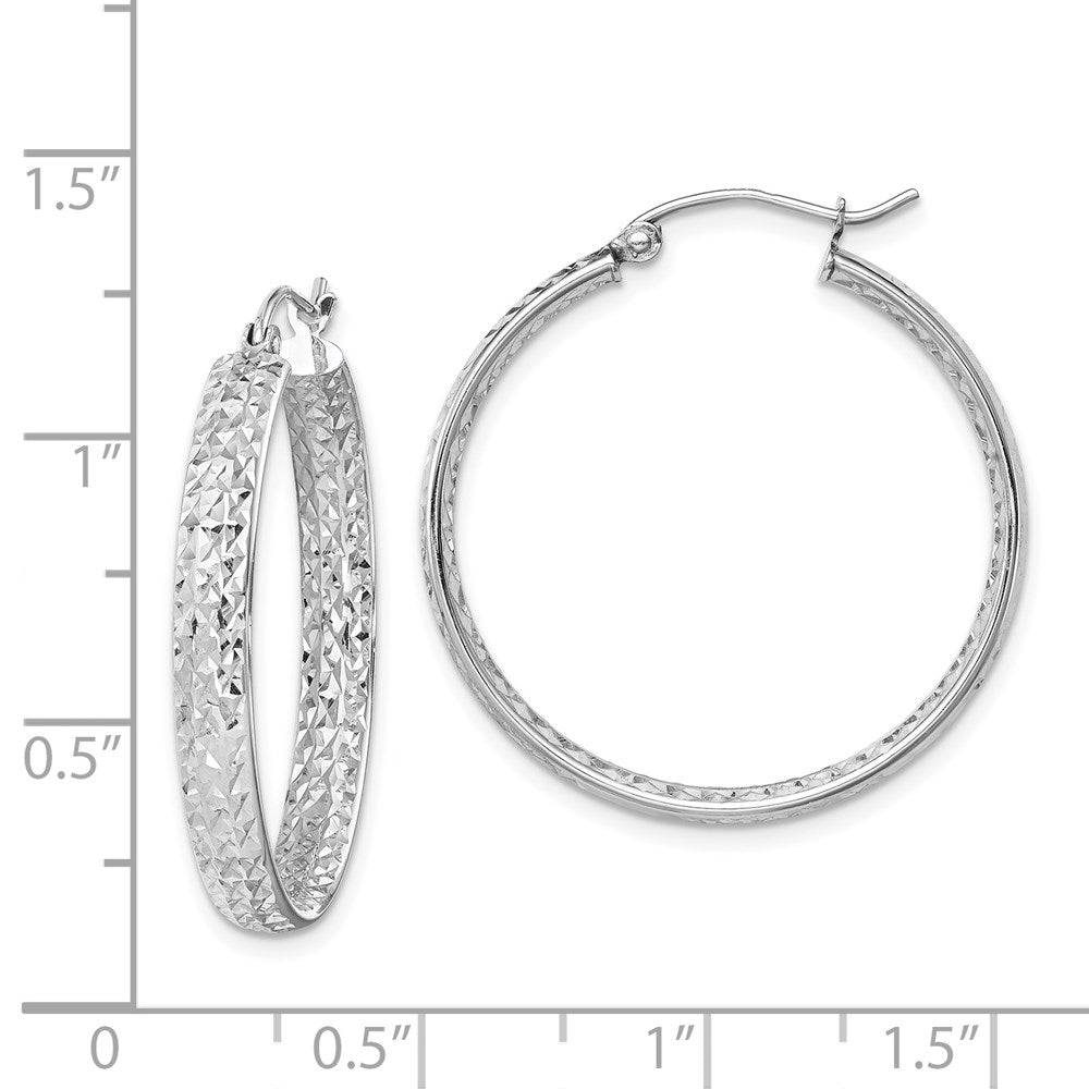 14K White Gold Diamond-Cut In/Out Hoop Earrings