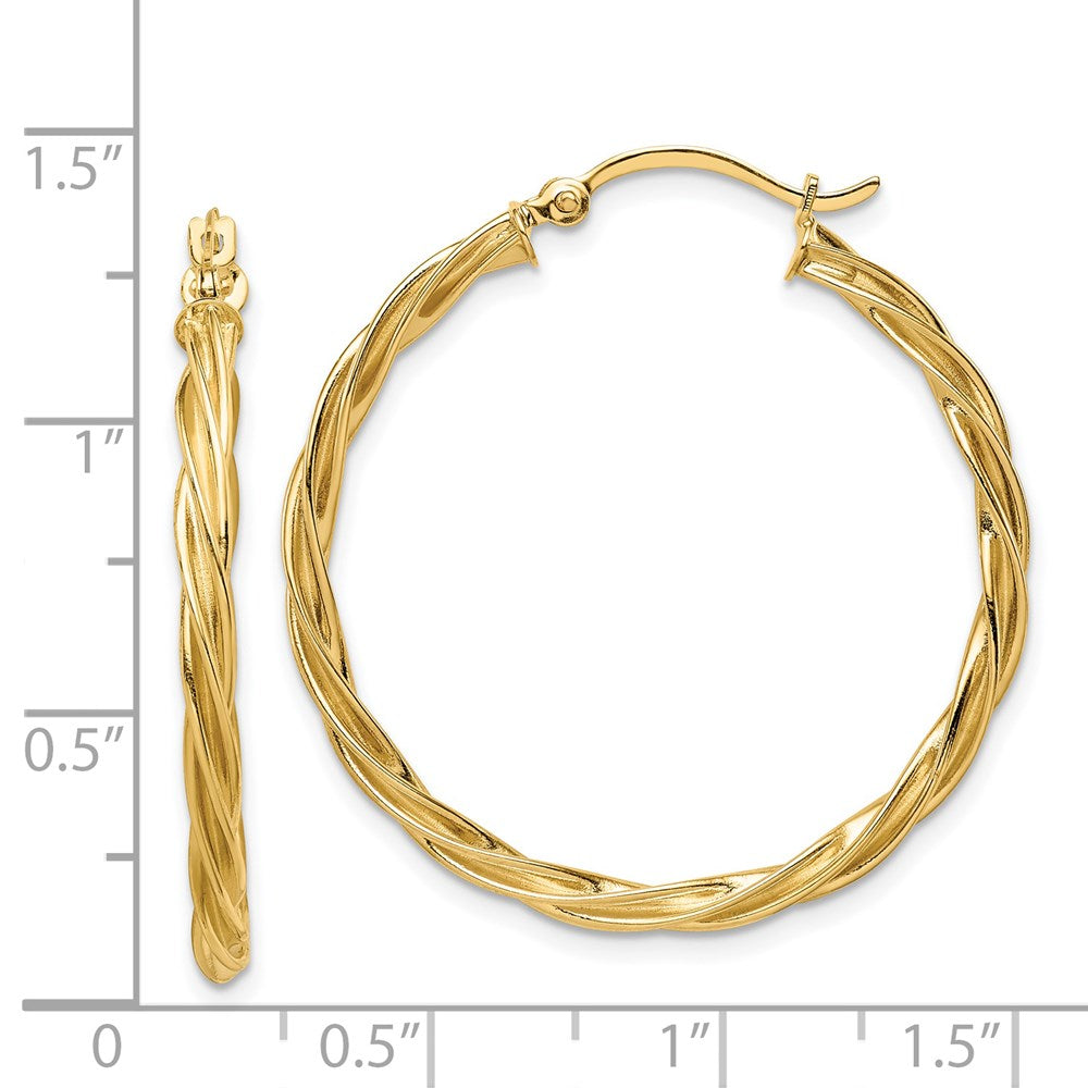 14K Yellow Gold Polished 2.5mm Twisted Hoop Earrings
