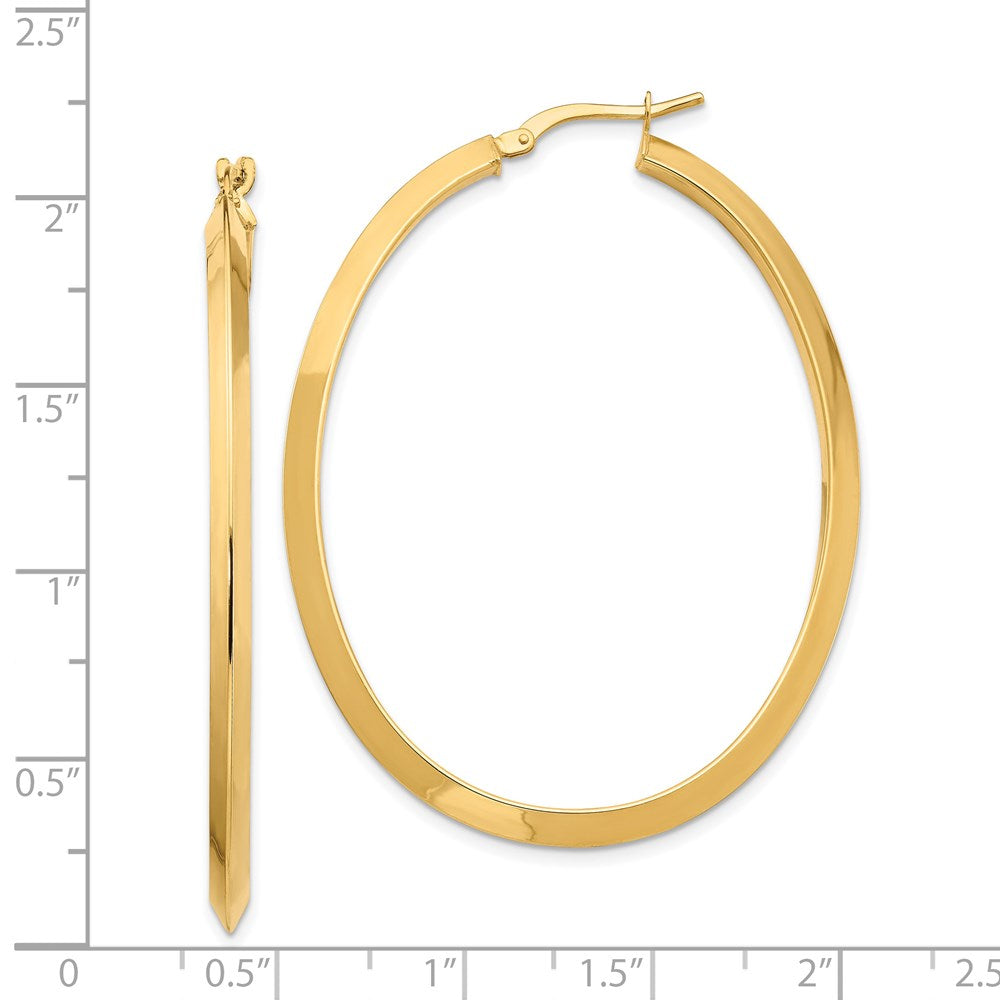 14K Yellow Gold Large 3mm Knife Edge Oval Hoop Earrings