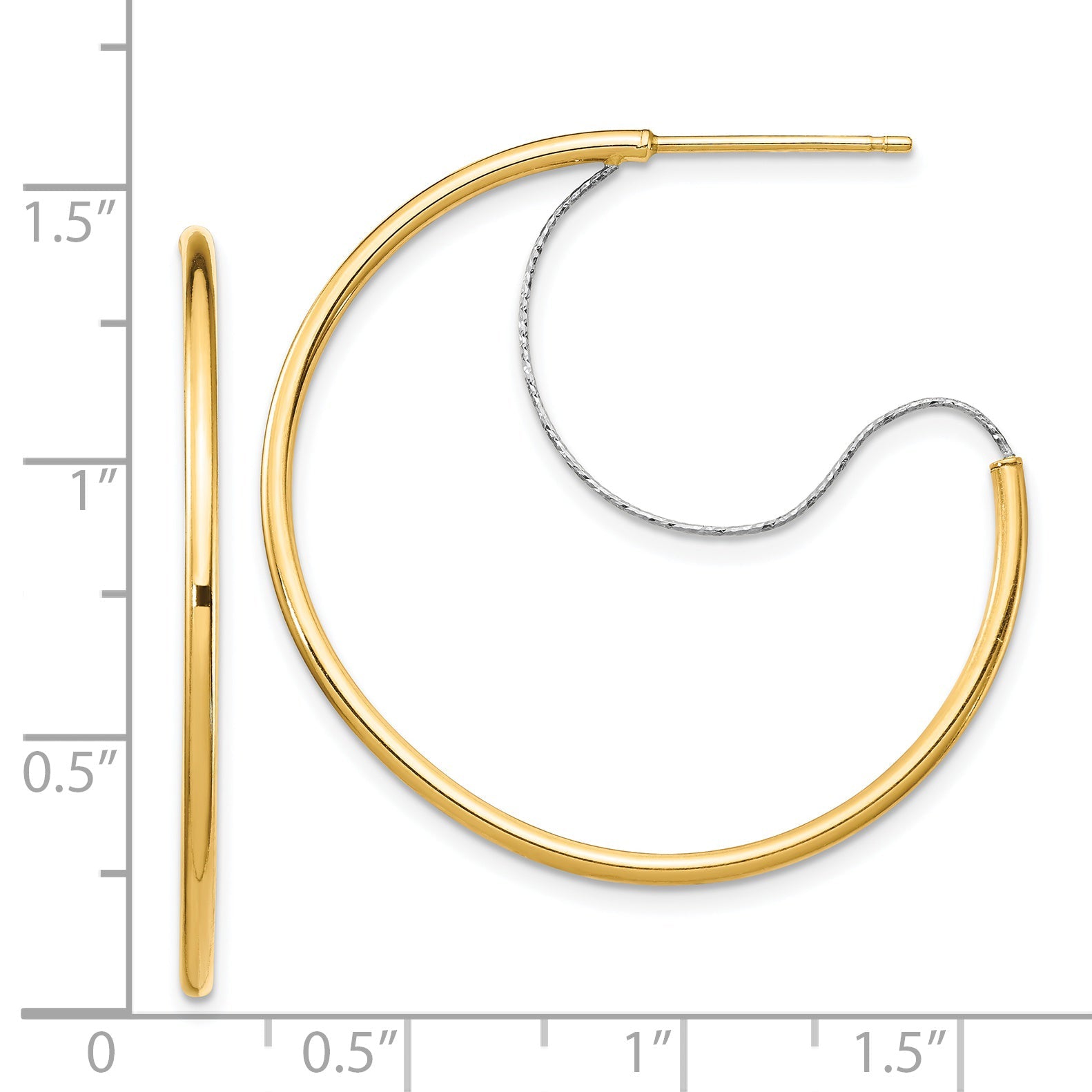 14K Two-Tone Large 2X30mm D/C Wire Polished Hoop Earrings