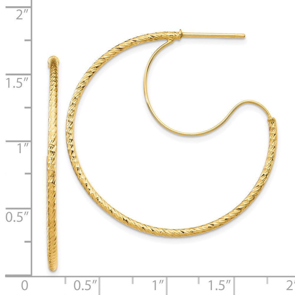 14K Yellow Gold 1.5X35mm D/C With Polished Wire Hoop Earrings