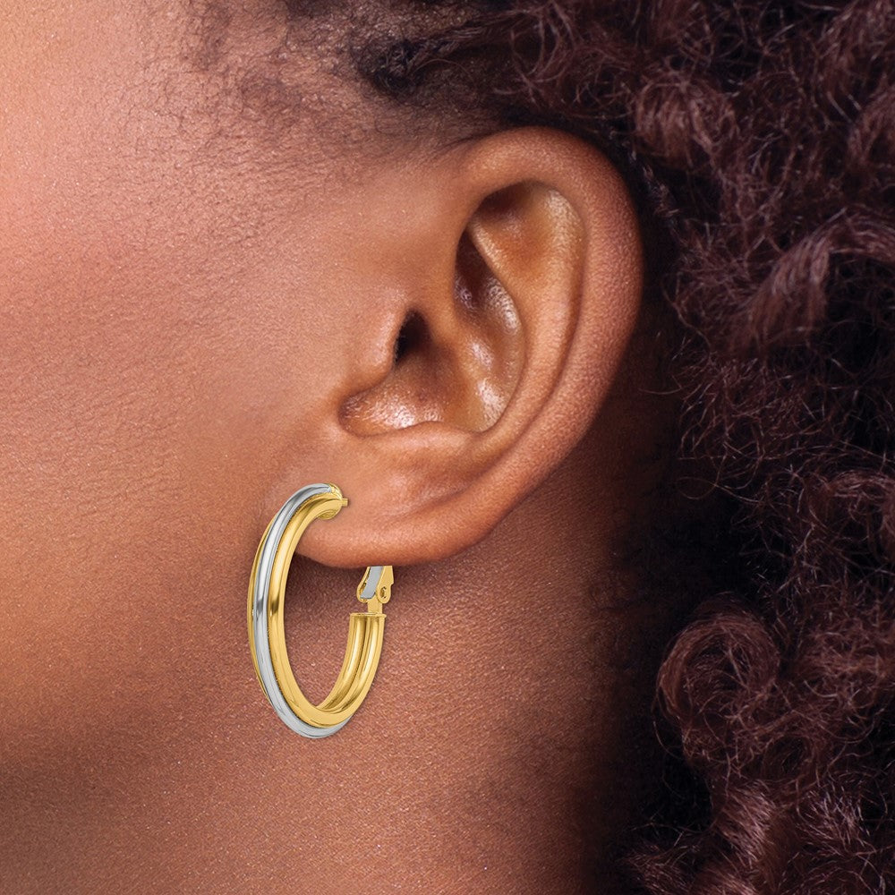 14K Two-Tone 28mm Polished Omega Back Hoop Earrings