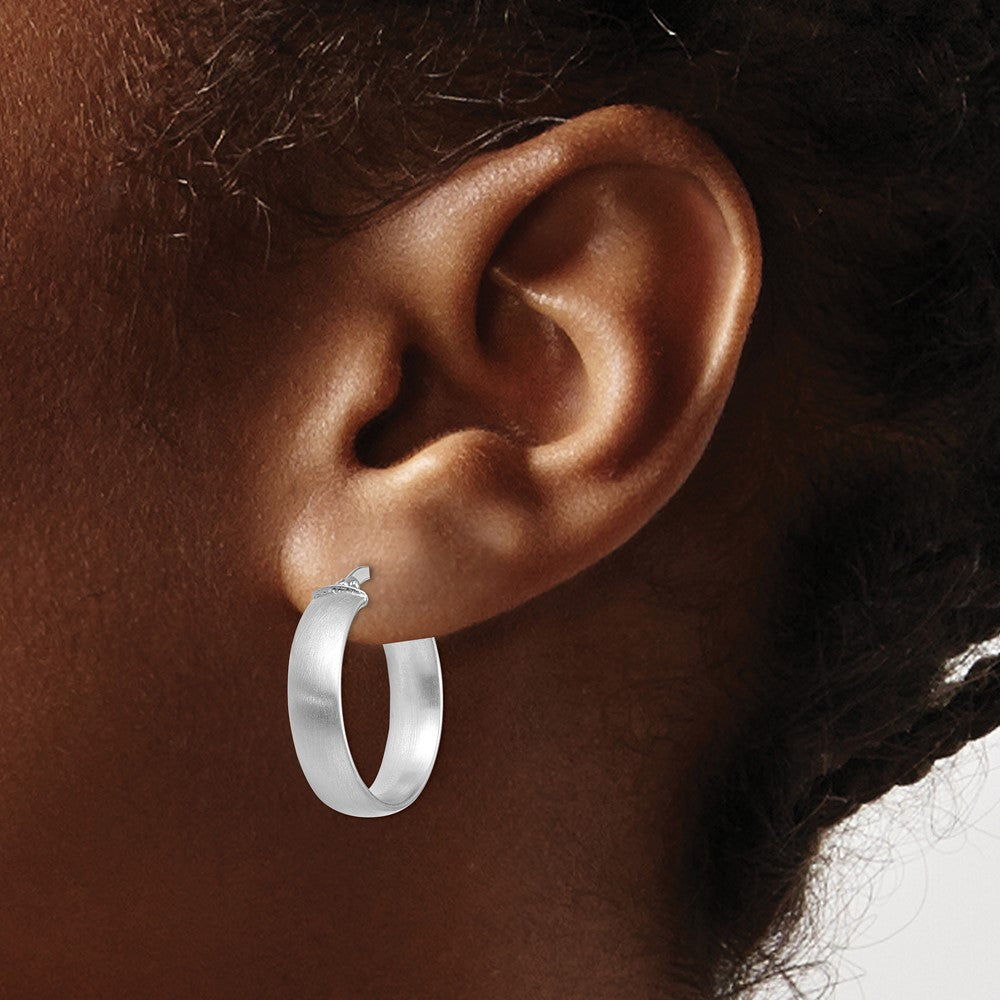 14K White Gold Small 5mm Satin Hoop Earrings