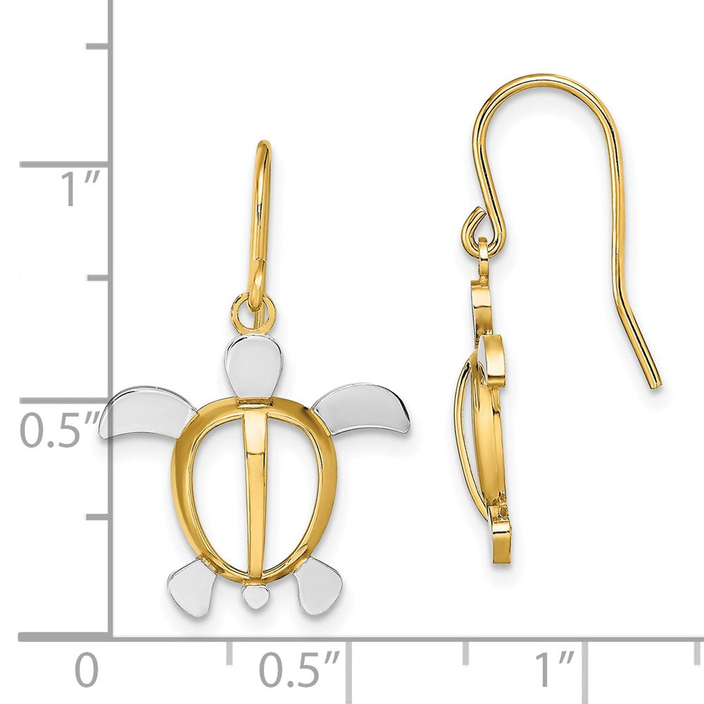 14K Yellow & Rhodium W/ Sea Turtle Dangle Earrings