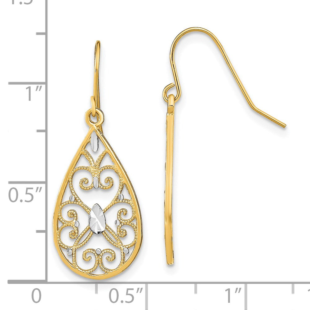14K Yellow & Rhodium W/Rhodium D/C Fancy Dangle Wire Earrings