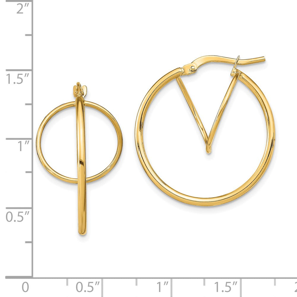 14K Yellow Gold Twisted Circle Inside Hoop Earrings