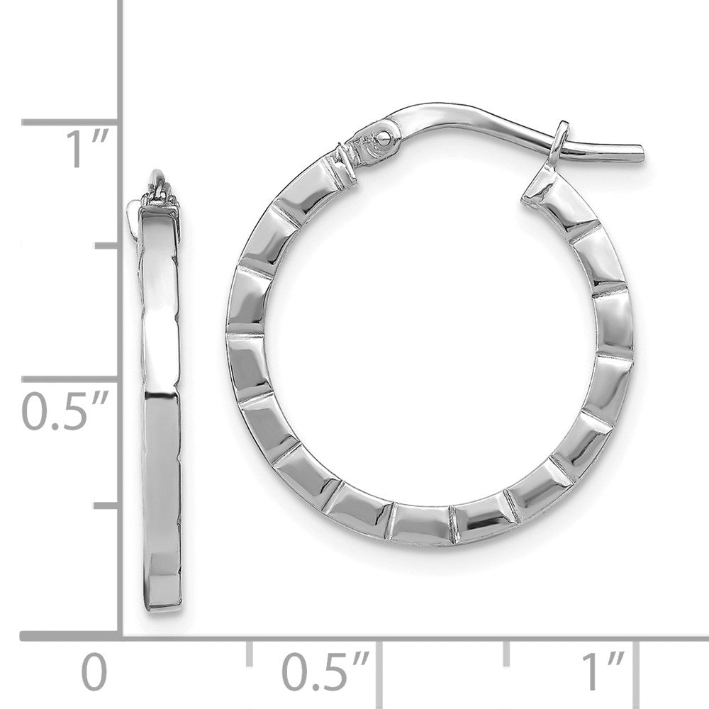14K White Gold Small Striped Edge Hoop Earrings