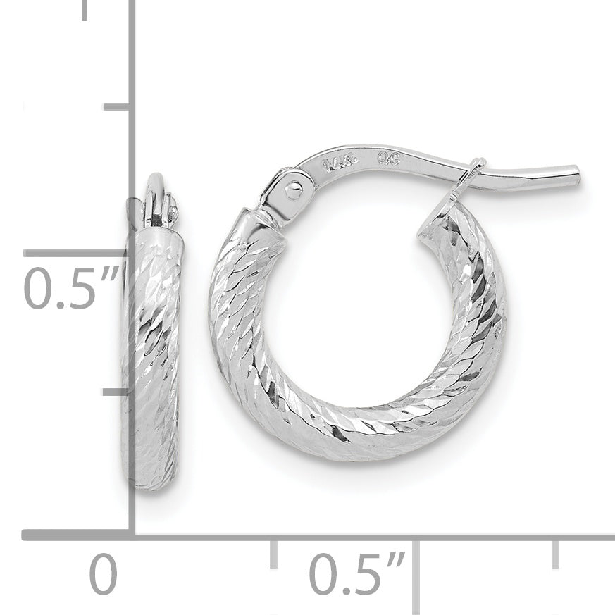 14K White Gold Polished Diamond-Cut 2.4mm Hoop Earrings