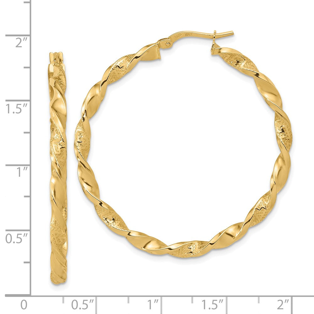 14K Yellow Gold Polished And Textured Twisted Hoop Earrings