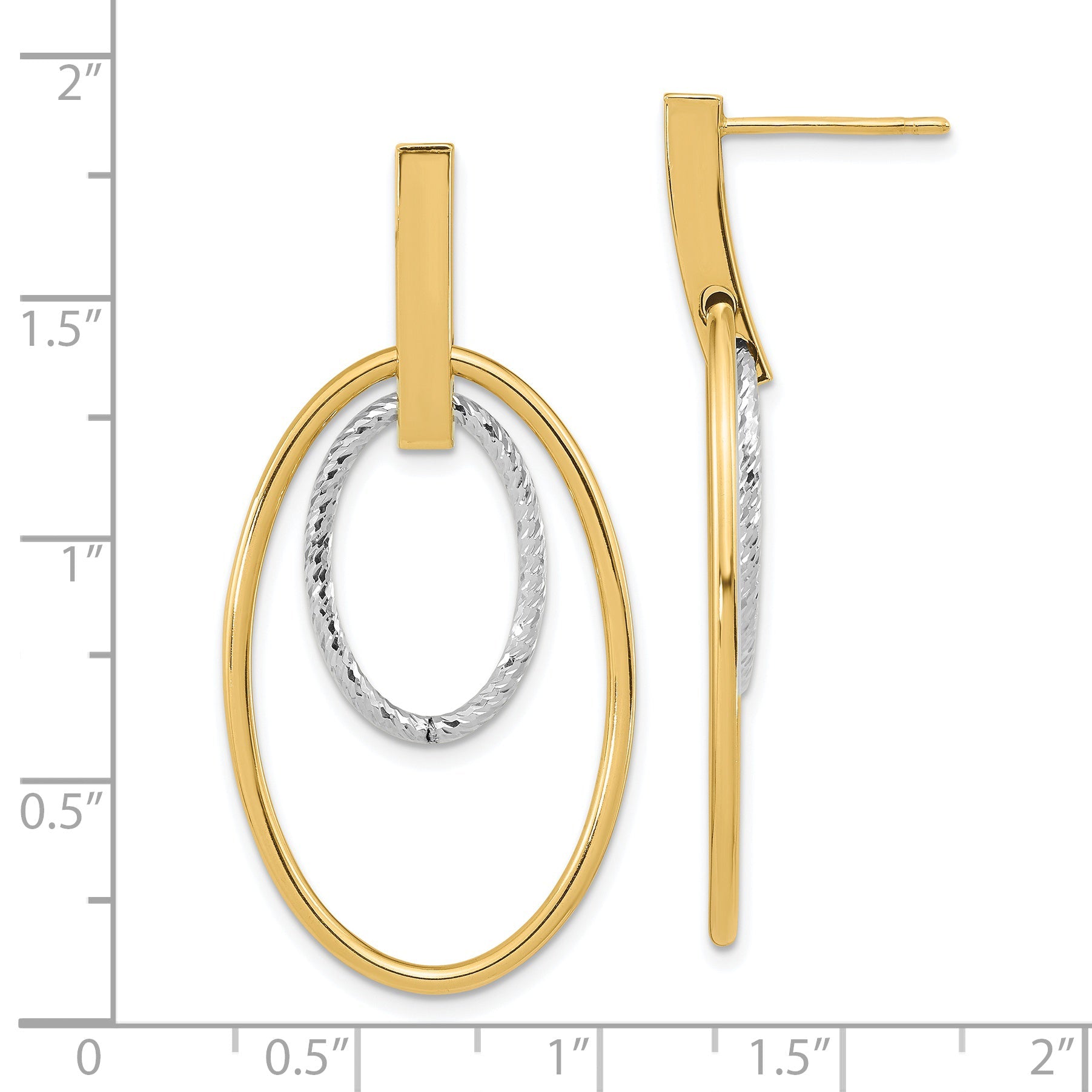 14K Two-Tone Polished Diamond Cut Post Dangle Earrings