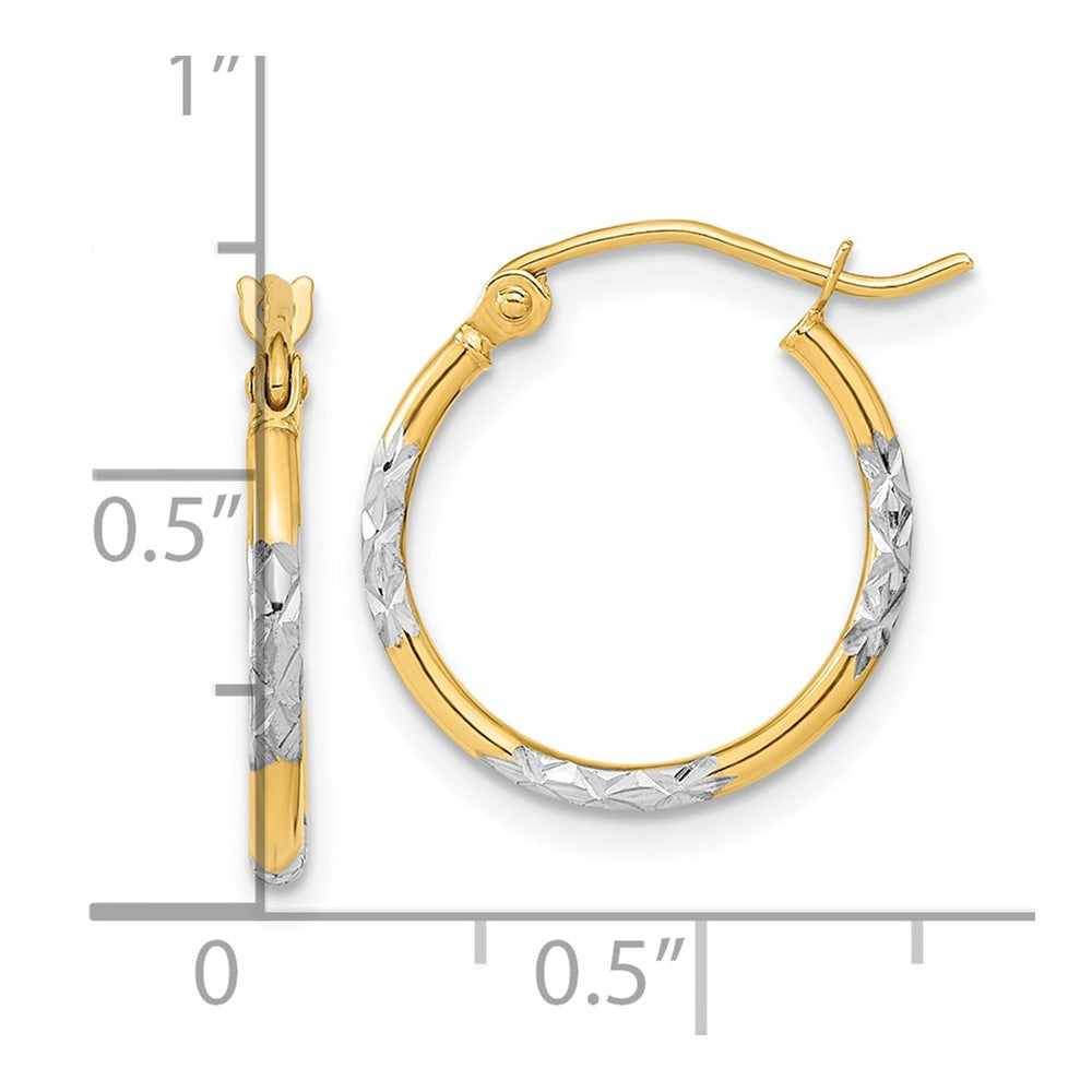 14K Yellow & Rhodium W/ White Diamond Cut Hoop Earrings