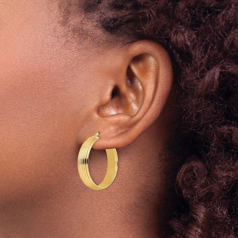 14K Yellow Gold Polished Textured Hoop Earrings