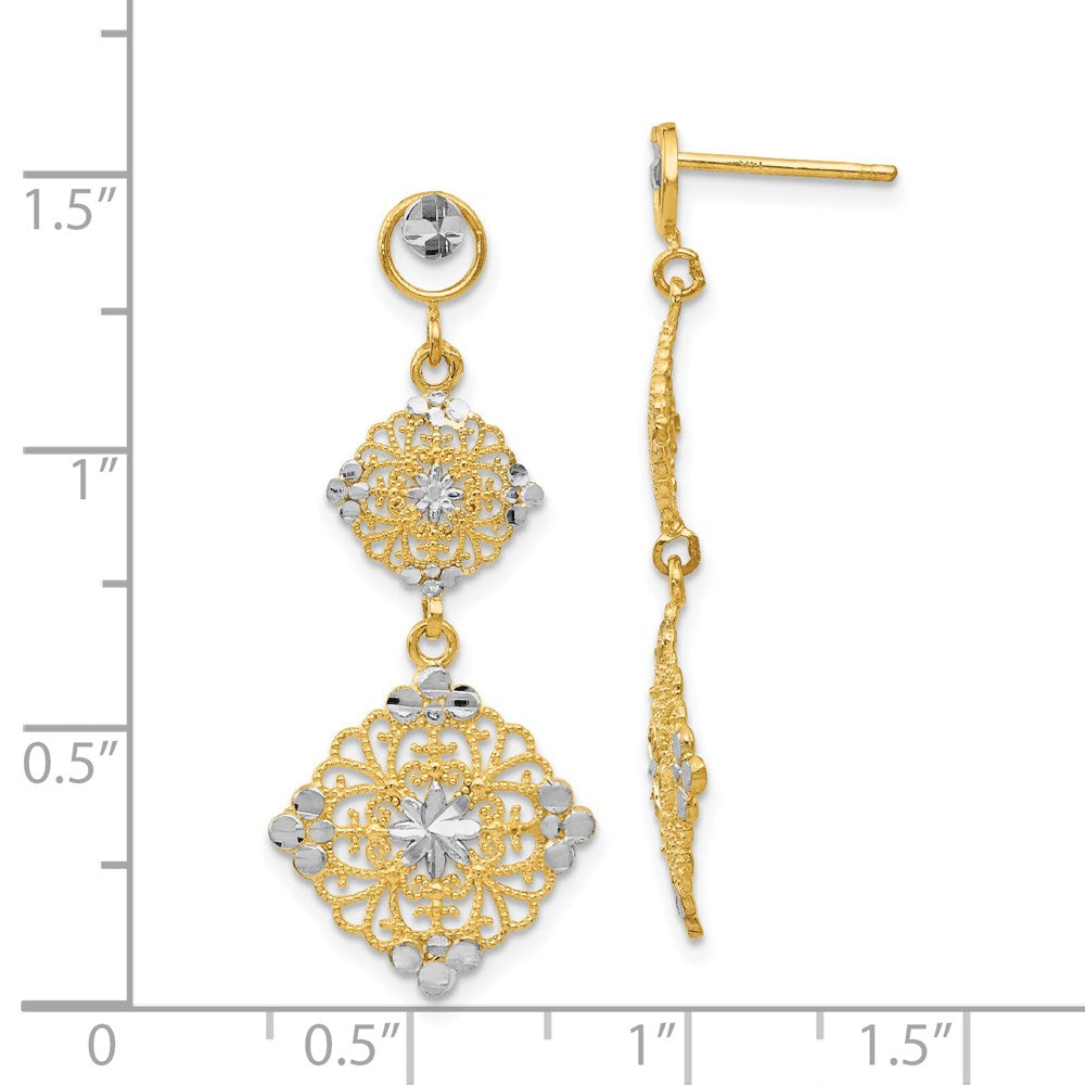 14K Yellow & Rhodium Diamond-Cut Filigree Dangle Earrings