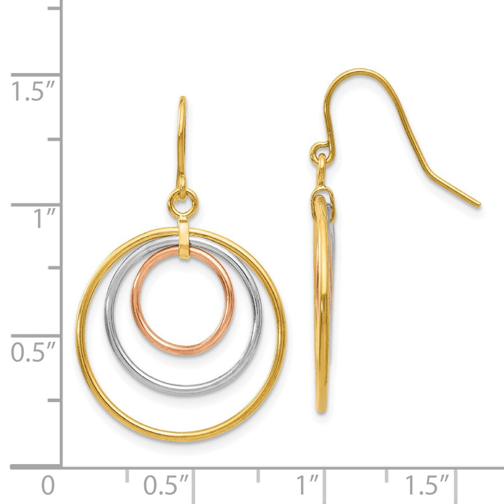 14K Tri-Color Circle Dangle Earrings