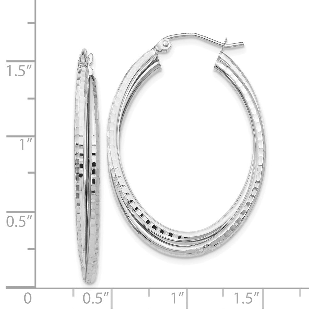 14K White Gold Diamond-Cut Polished Oval Hoop Earring