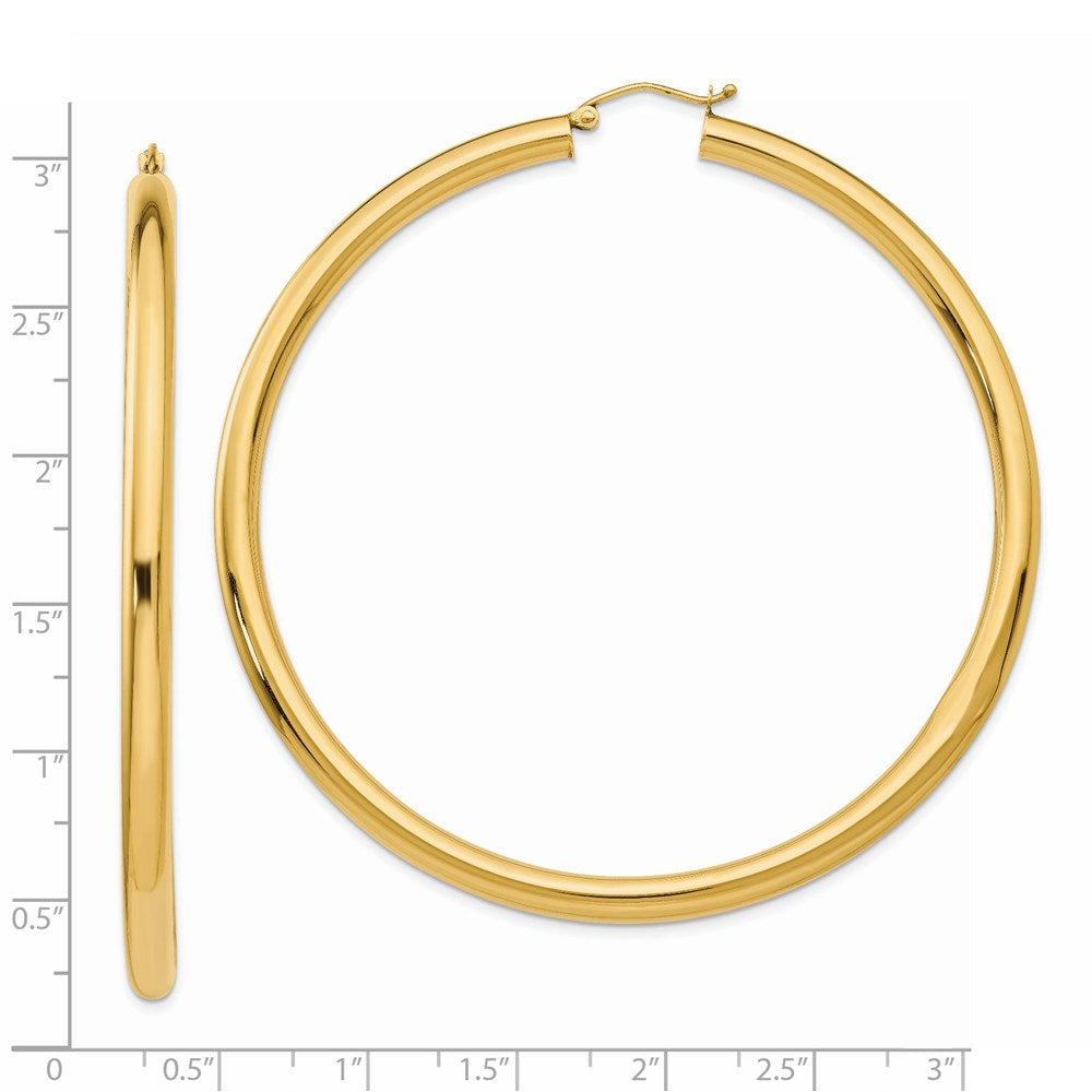14K Yellow Gold Polished 4X70mm Round Tube Hoop Earrings