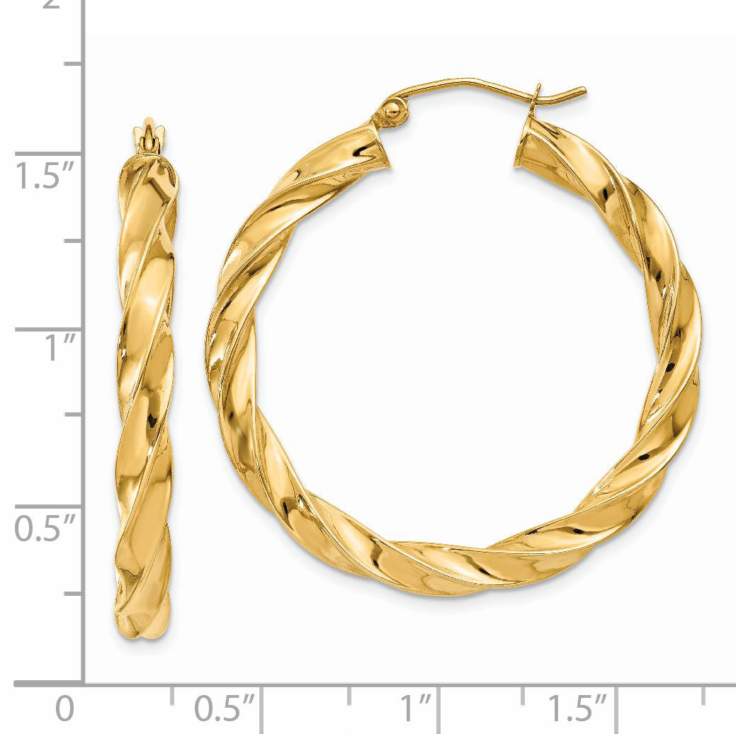 14K Yellow Gold Light Twisted Hoop Earrings