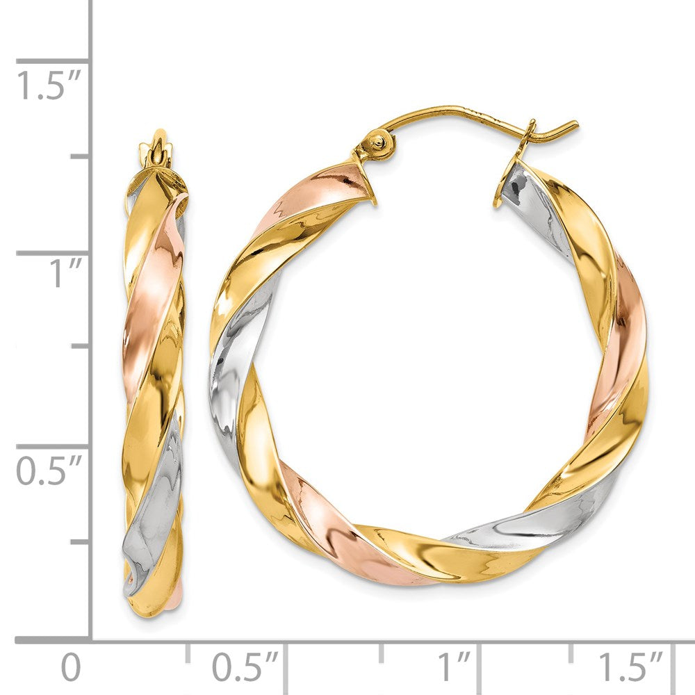 14K Tri-Color Light Twisted Hoop Earrings