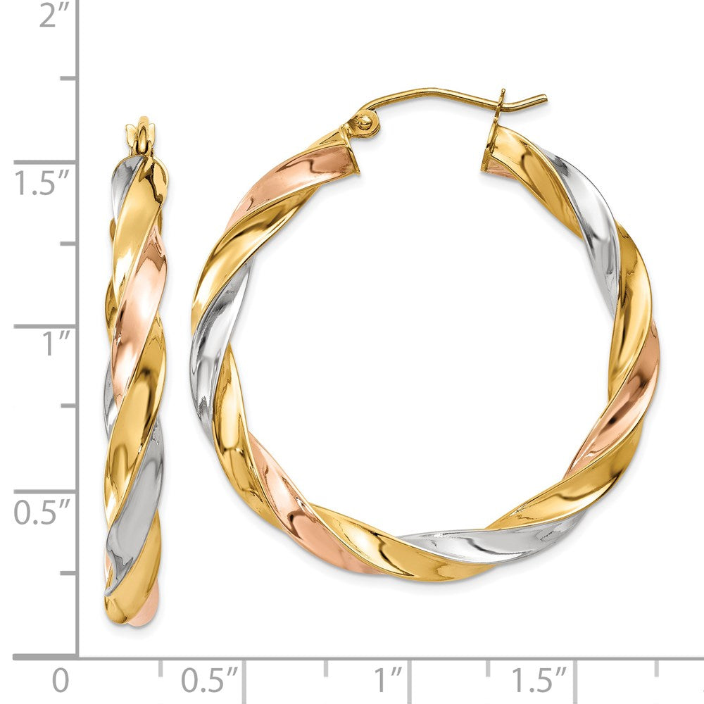 14K Tri-Color Light Twisted Hoop Earrings