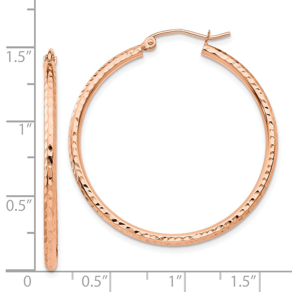 14K Rose Gold Polished Lightweight Large Diamond-Cut Tube Hoop Earrings