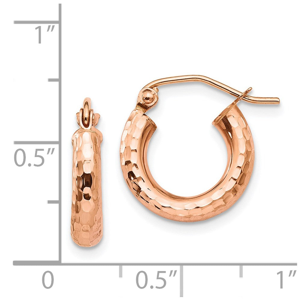 14K Rose Gold Polished Lightweight Small Diamond-Cut Tube Hoop Earrings