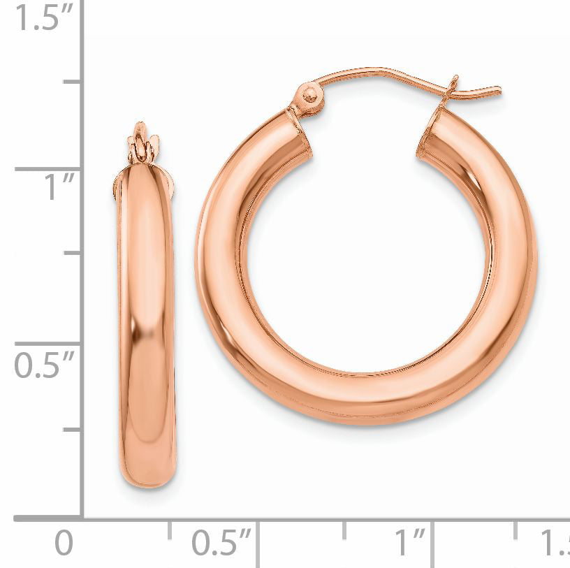 14K Rose Gold Polished 4mm Tube Hoop Earrings