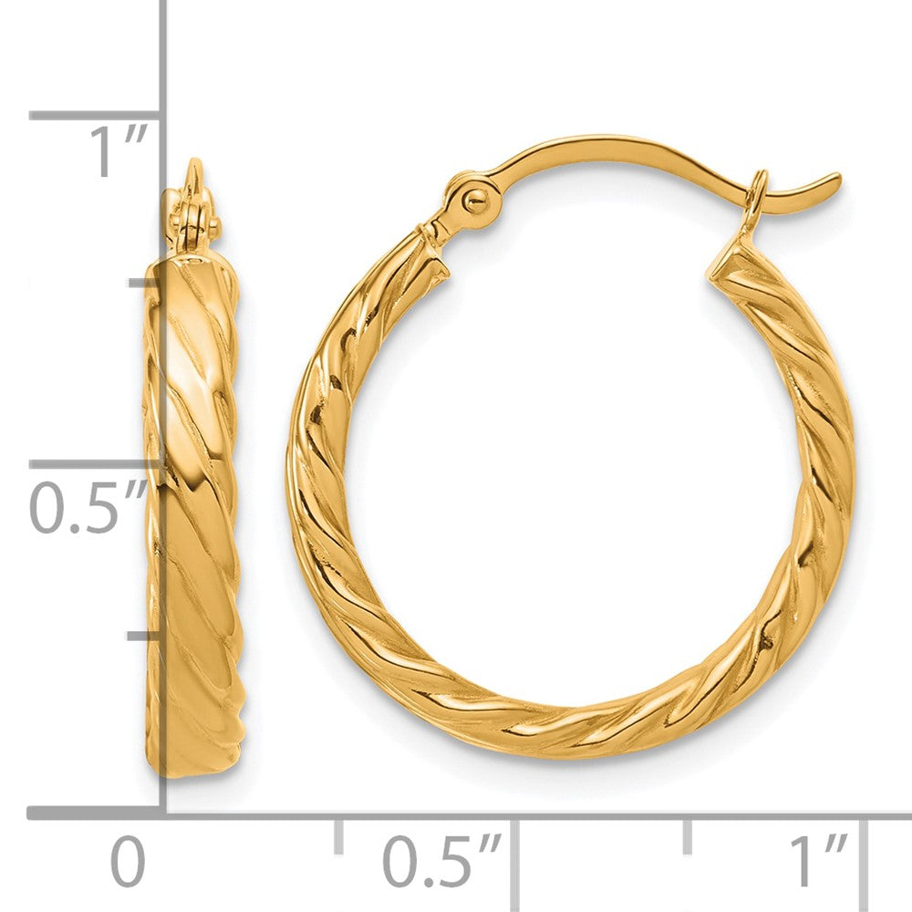 14K Yellow Gold Small 3mm Patterned Hoop Earrings