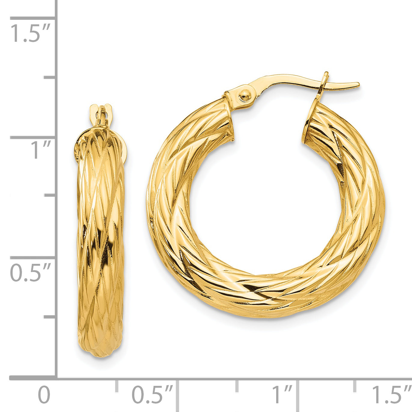 14K Yellow Gold Textured Tube Hoop Earrings