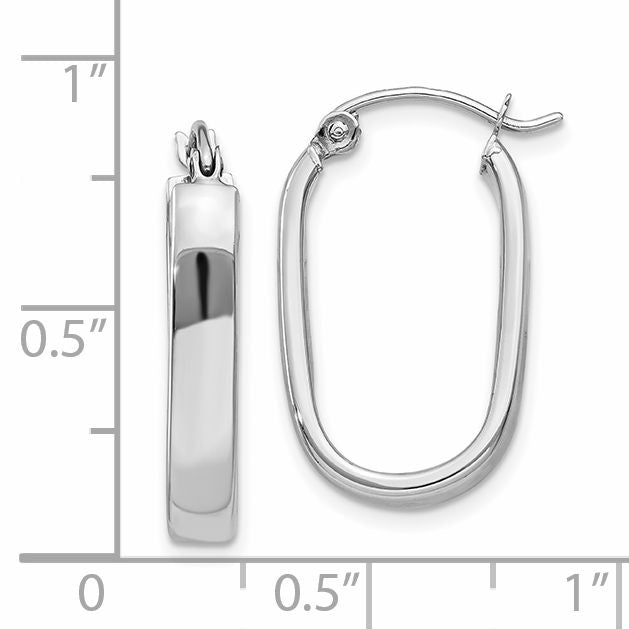 14K White Gold Polished Oval Tube Hoop Earrings