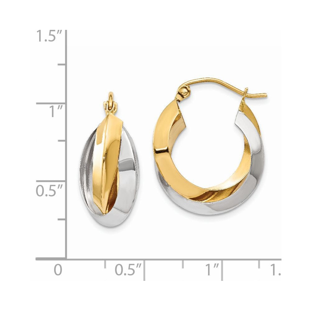 14K Two-Tone Polished Knife-Edge Double Hoop Earrings