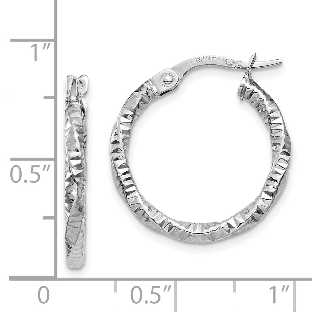 14K White Gold Polished And Textured Hoop Earrings