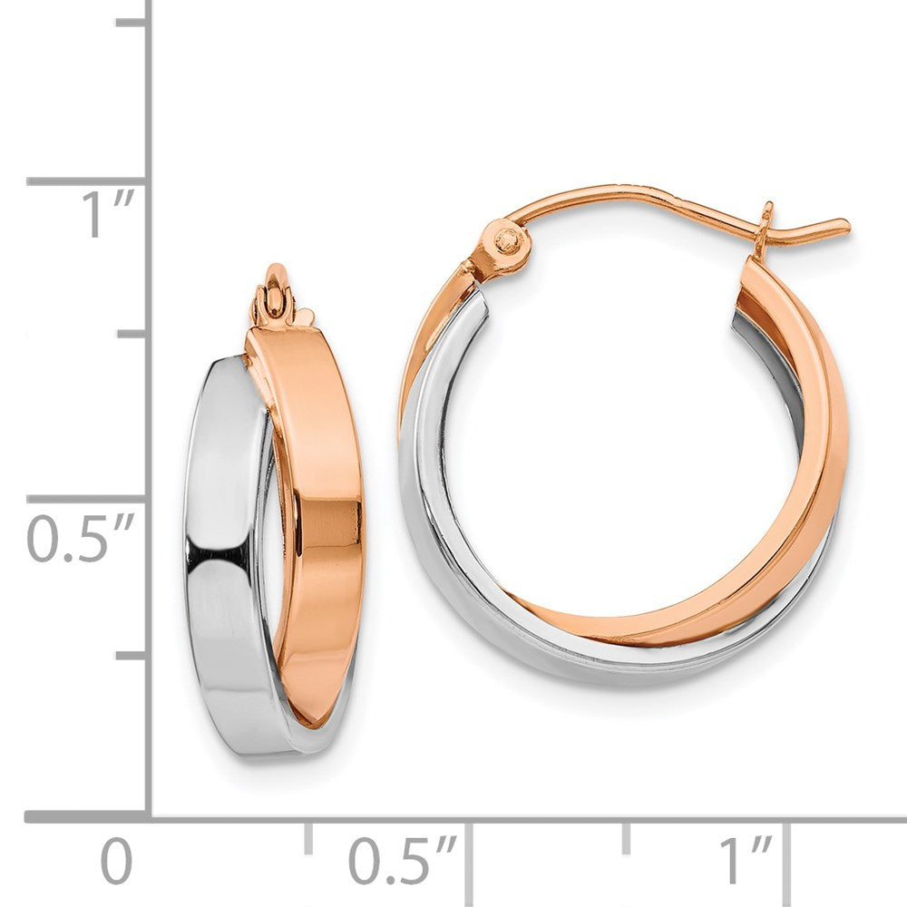 14K Two-Tone Rose And White Gold Polished Oval Hoop Earrings