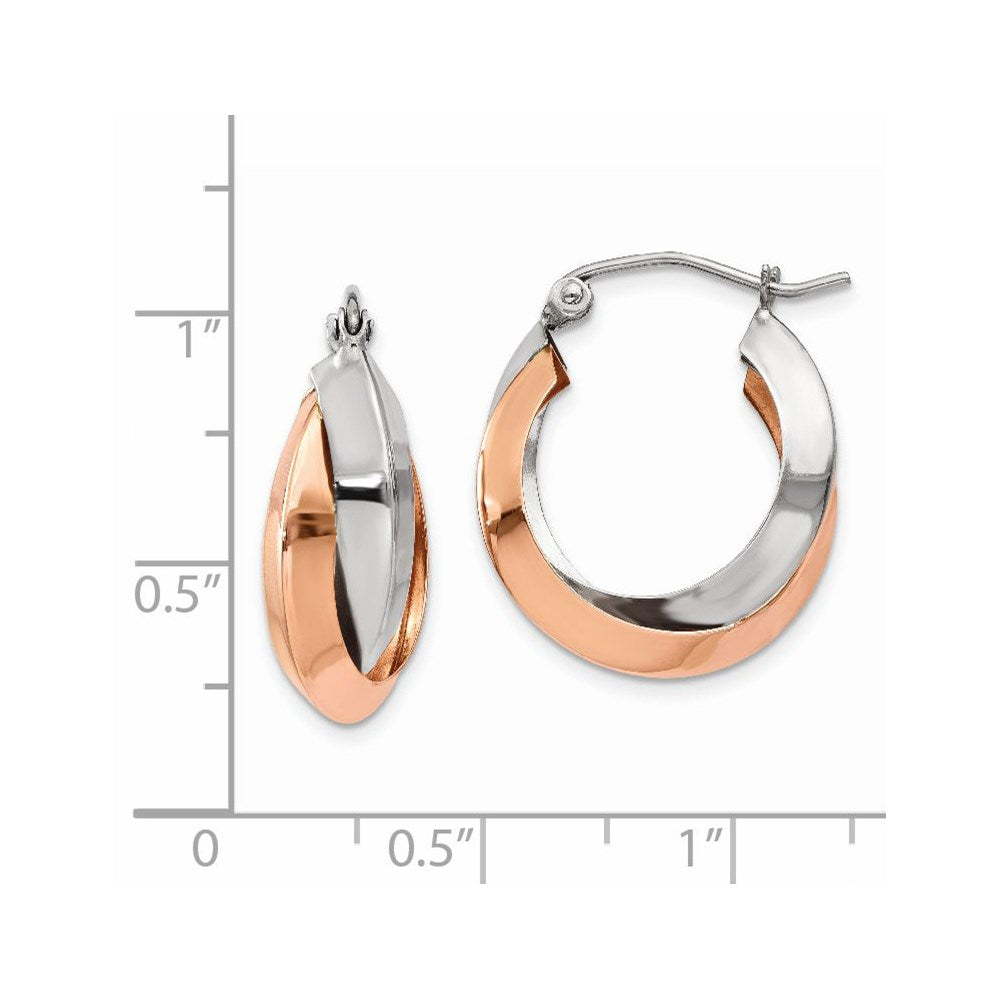 14K Two-Tone Rose And White Gold Polished Oval Hoop Earrings