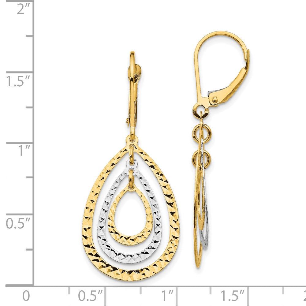 14K Two-Tone Diamond Cut Leverback Earrings