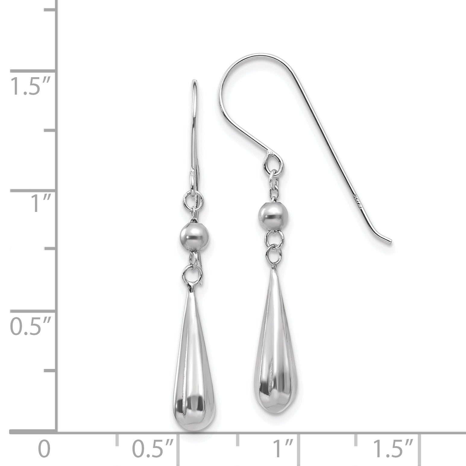 14K White Gold Grooved Puffed Teardrop Shepherd Hook Earrings