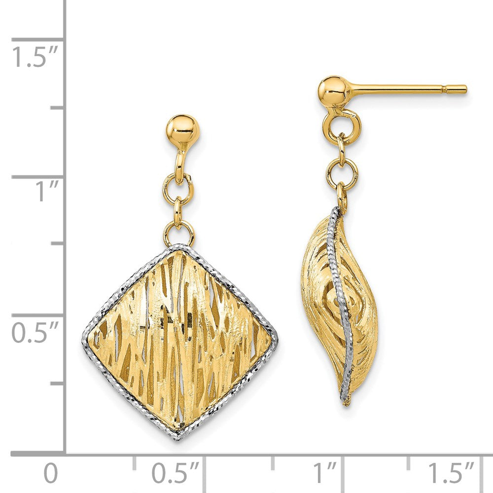 14K Yellow & Rhodium White Polished D/C Hollow Dangle Post Earrings