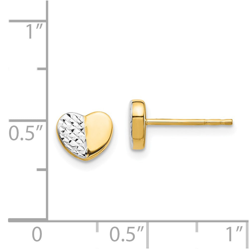14K Yellow & Rhodium Diamond-Cut Heart Post Earrings