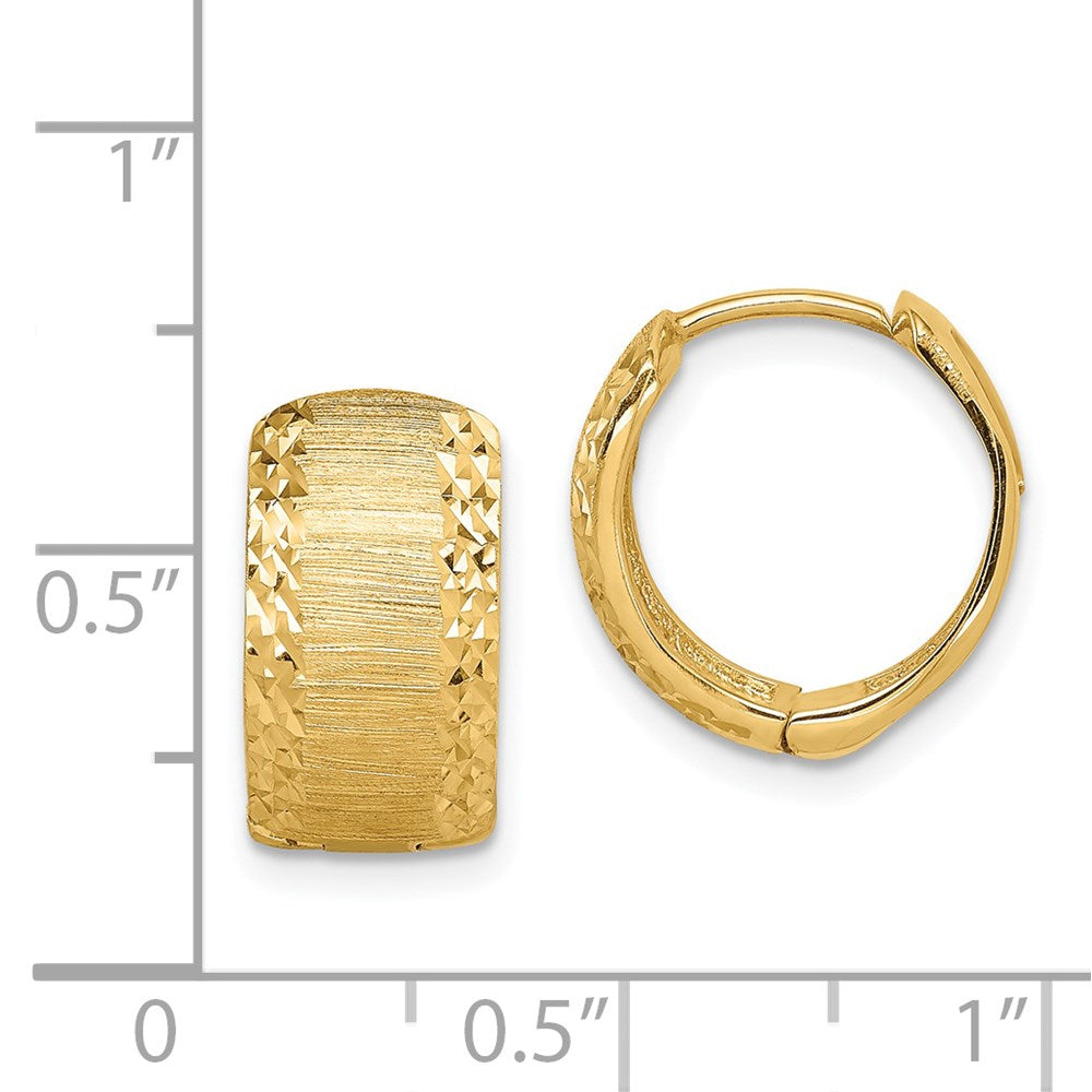 14K Yellow Gold D/C And Textured Hoop Earrings