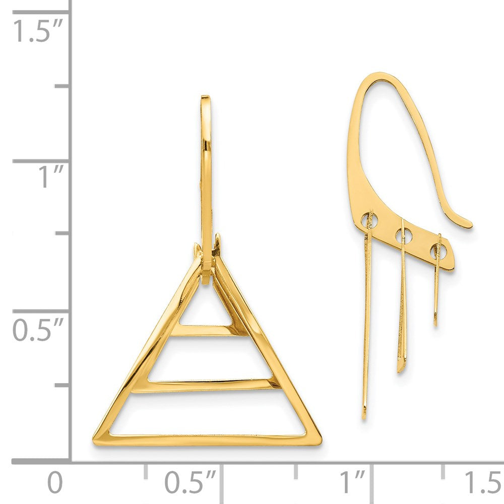 14K Yellow Gold Triple Triangle Dangle Earrings