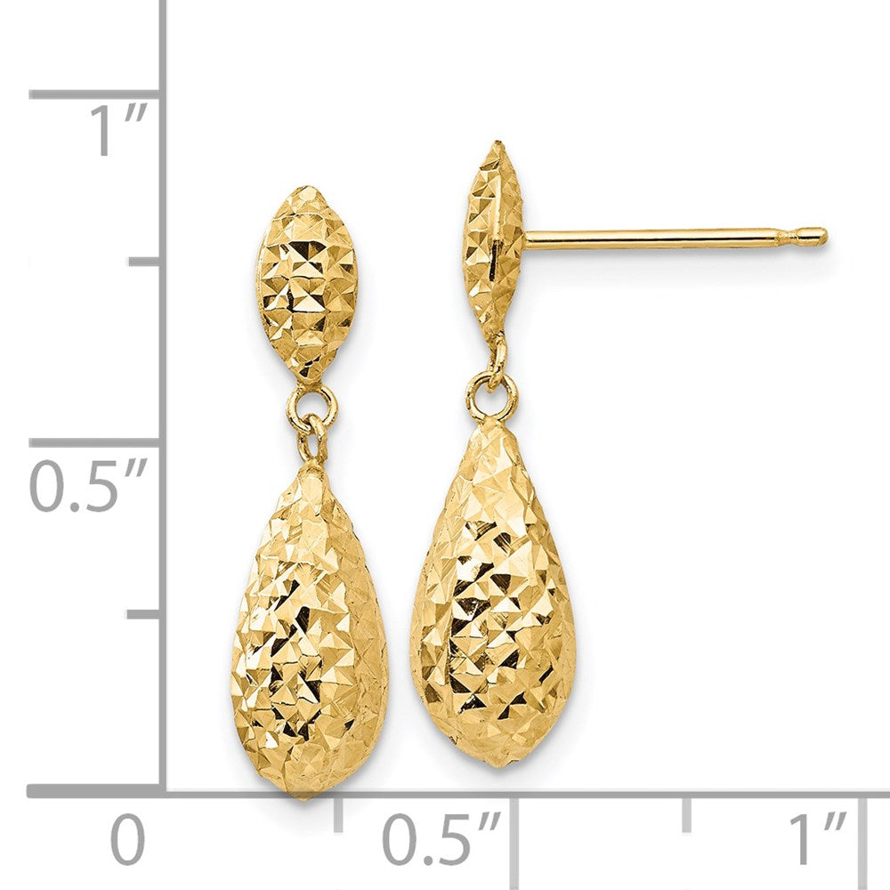 14K Yellow Gold Diamond-Cut Puff Teardrop Dangle Earrings