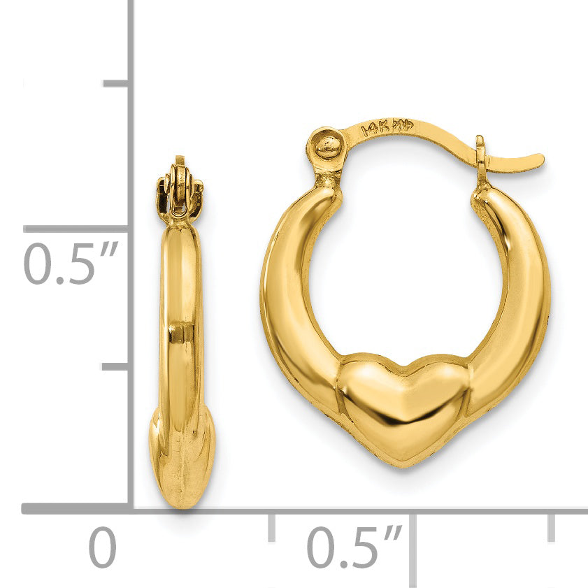 14K Yellow Gold Hollow Heart Hoop Earrings