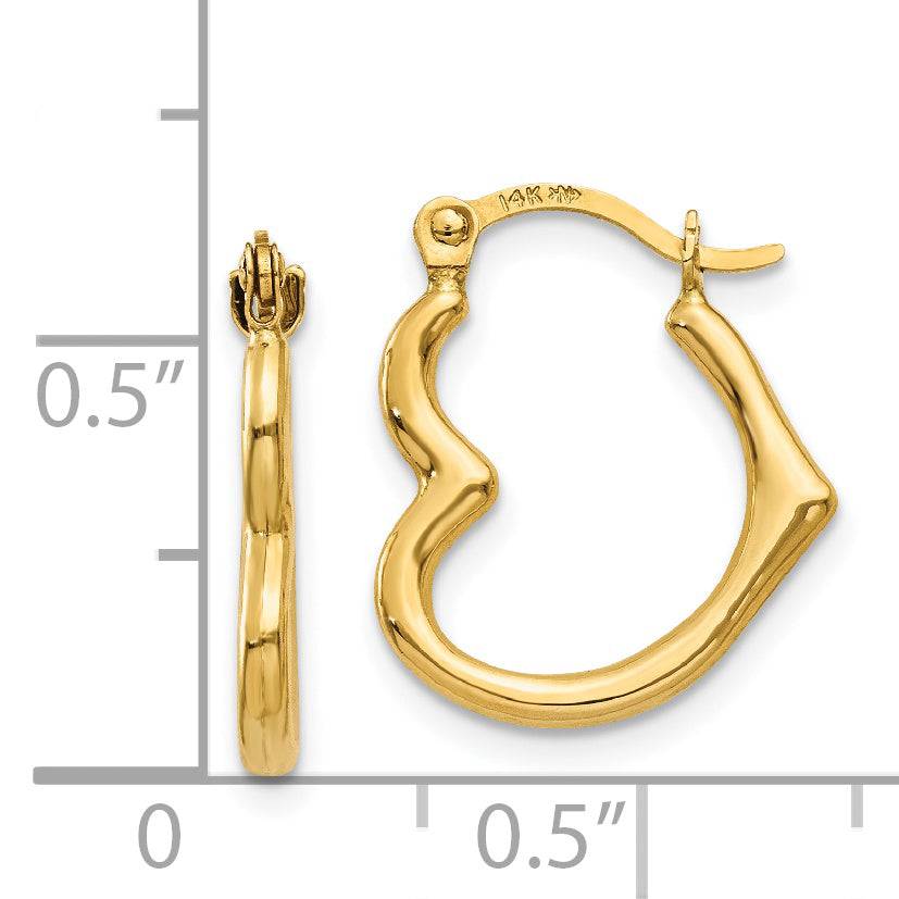14K Yellow Gold Heart Shaped Hollow Hoop Earrings