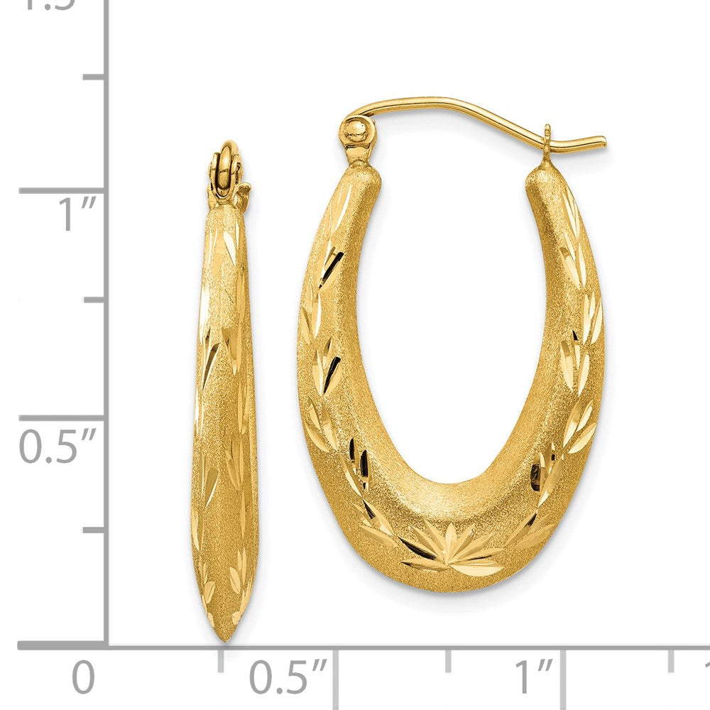 14K Yellow Gold Satin Diamond Cut Hollow Hoop Earrings