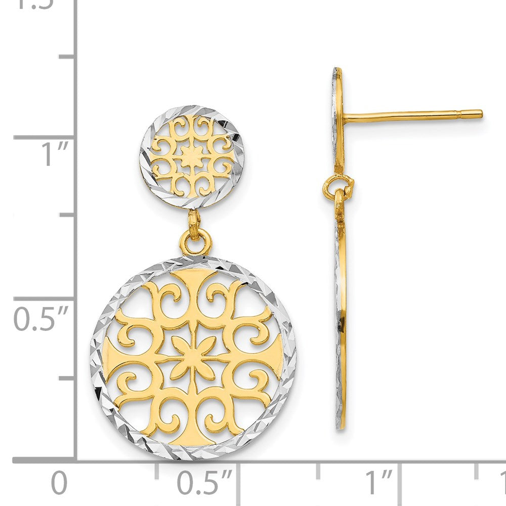 14K Yellow & Rhodium D/C Circles Dangle Post Earrings