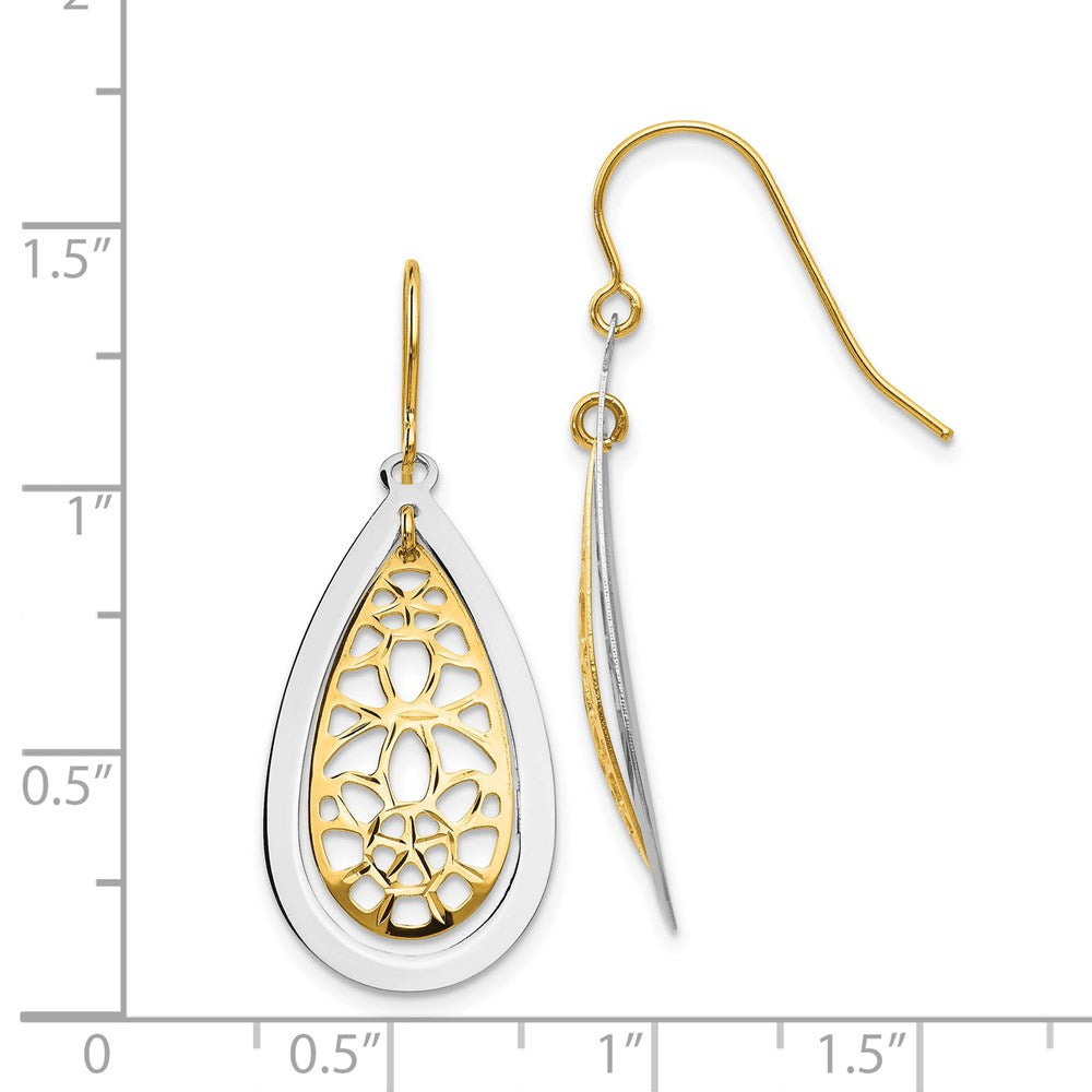 14K Two-Tone Diamond Cut Polished Fancy Dangle Earrings