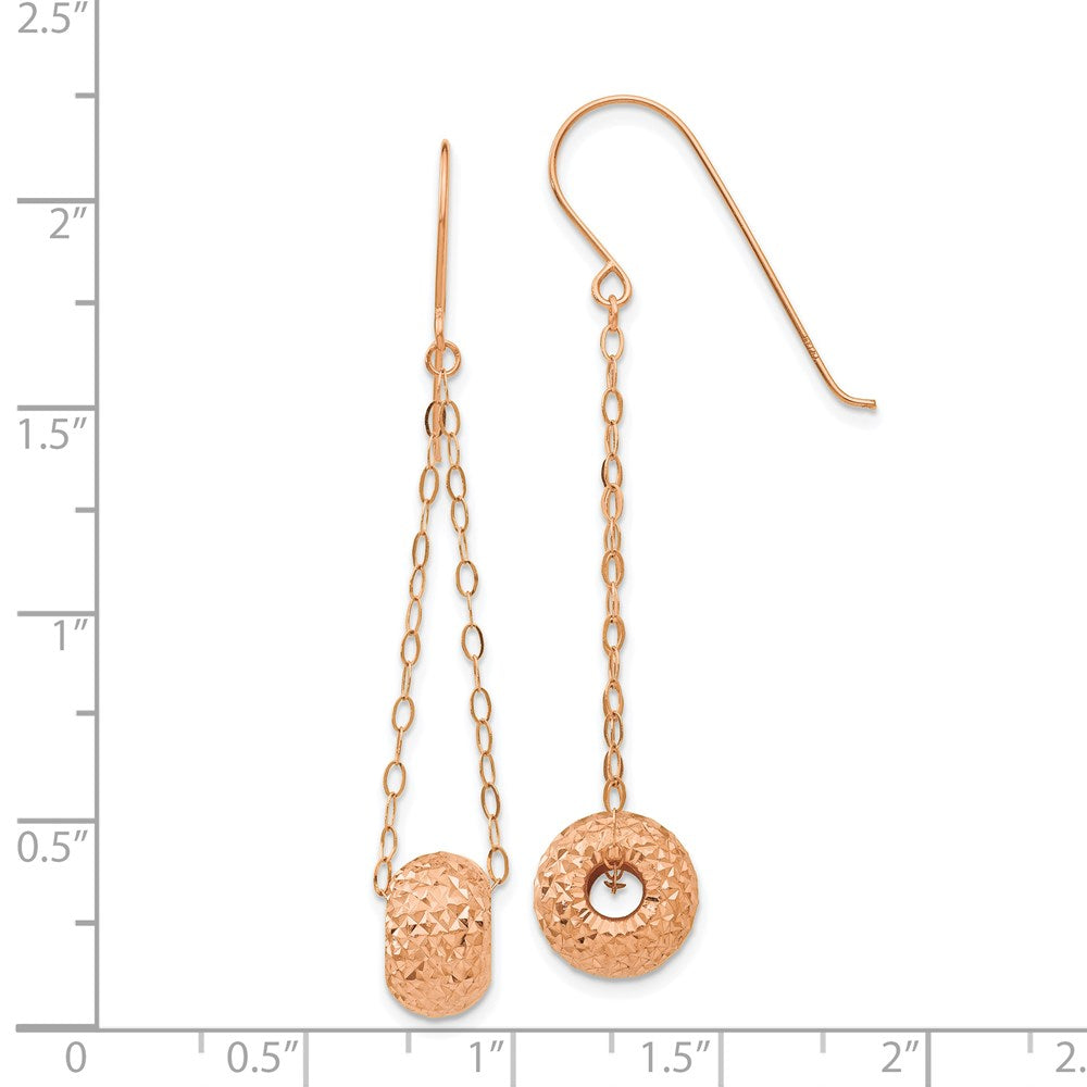 14K Rose Gold Chain W/Diamond-Cut Puff Donut Bead Earrings