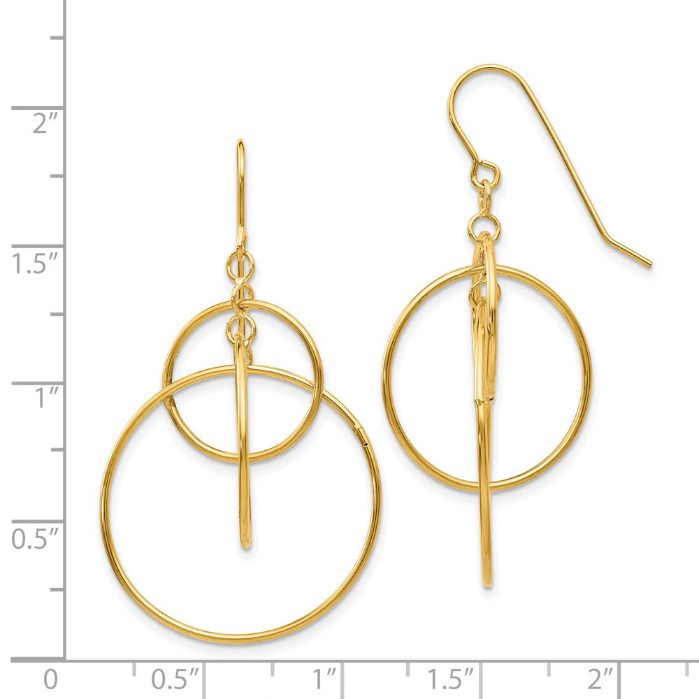 14K Yellow Gold Polished Circles Dangle Earrings