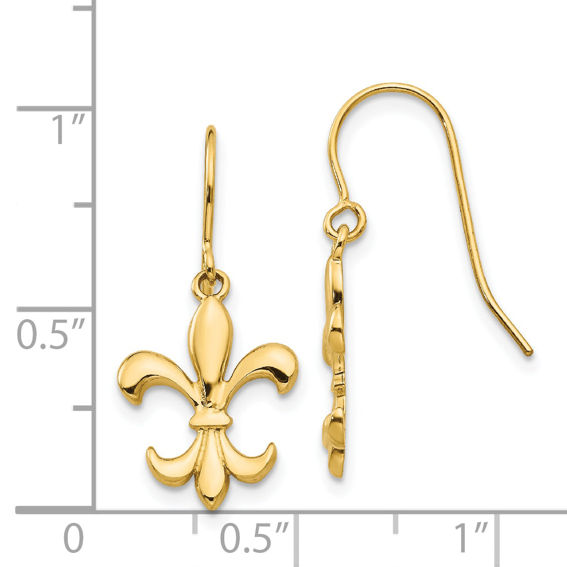 14K Yellow Gold Polished Fleur De Lis Dangle Earrings