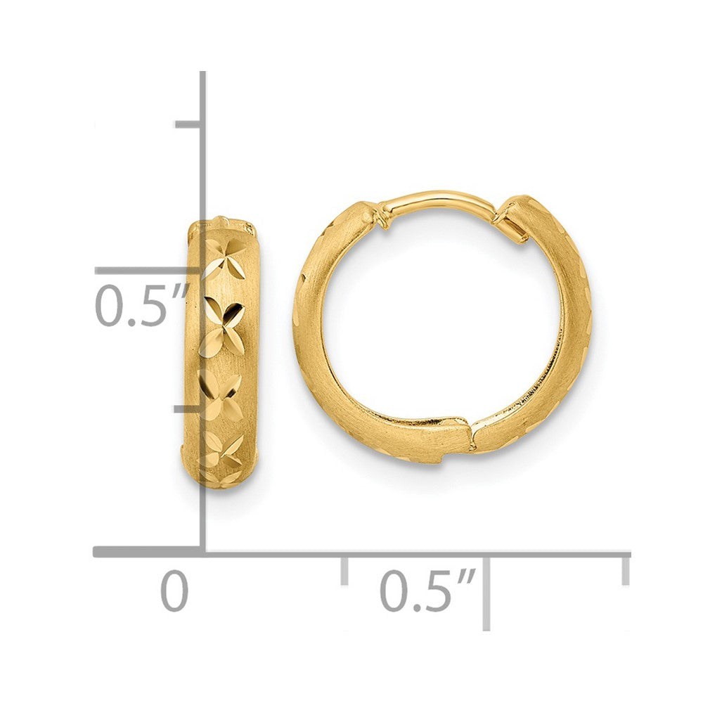 14K Yellow Gold Diamond-Cut X Satin 3X13mm Hinged Hoop Earrings