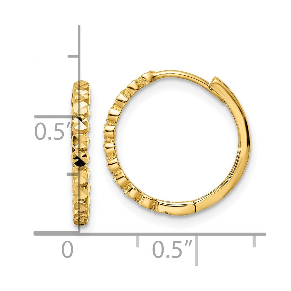 14K Yellow Gold Diamond-Cut 2X16mm Hinged Hoop Earrings
